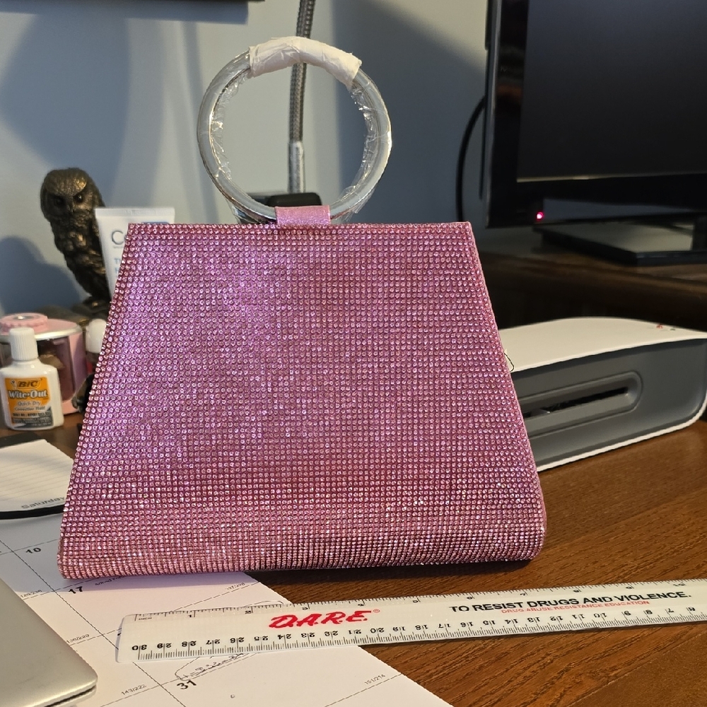 INC International Concepts Pink and Silver Glitter Clutch